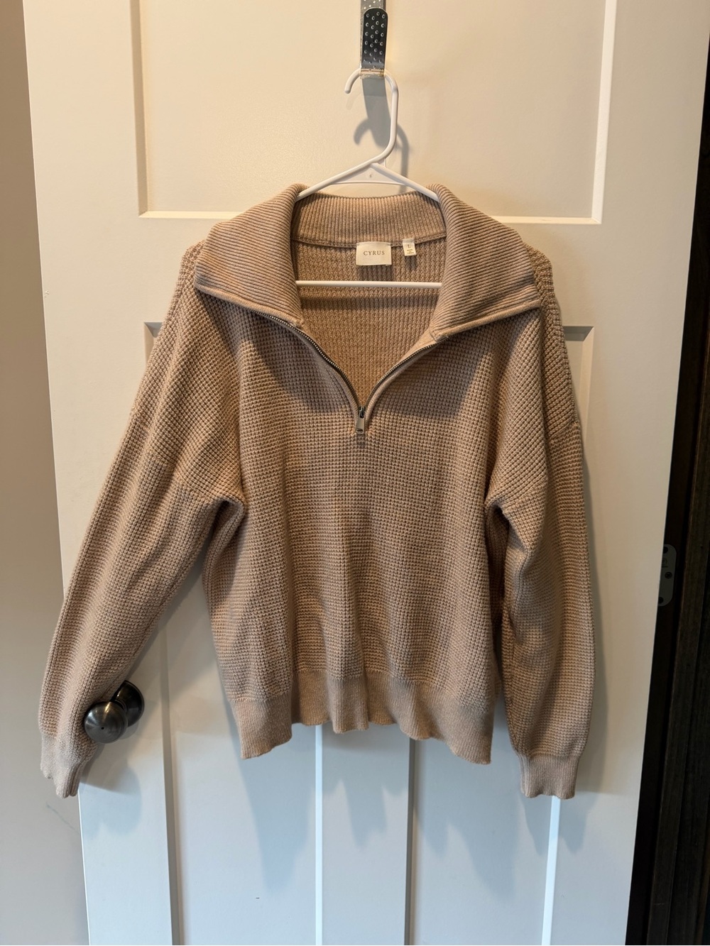 Cyrus Taupe Quarter-Zip Waffle Knit Sweater